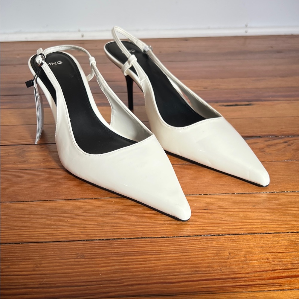 Mango Minomalist Chic White Patent Slingback with Black Heels - EU 40 (NWT) - Picture 4 of 13